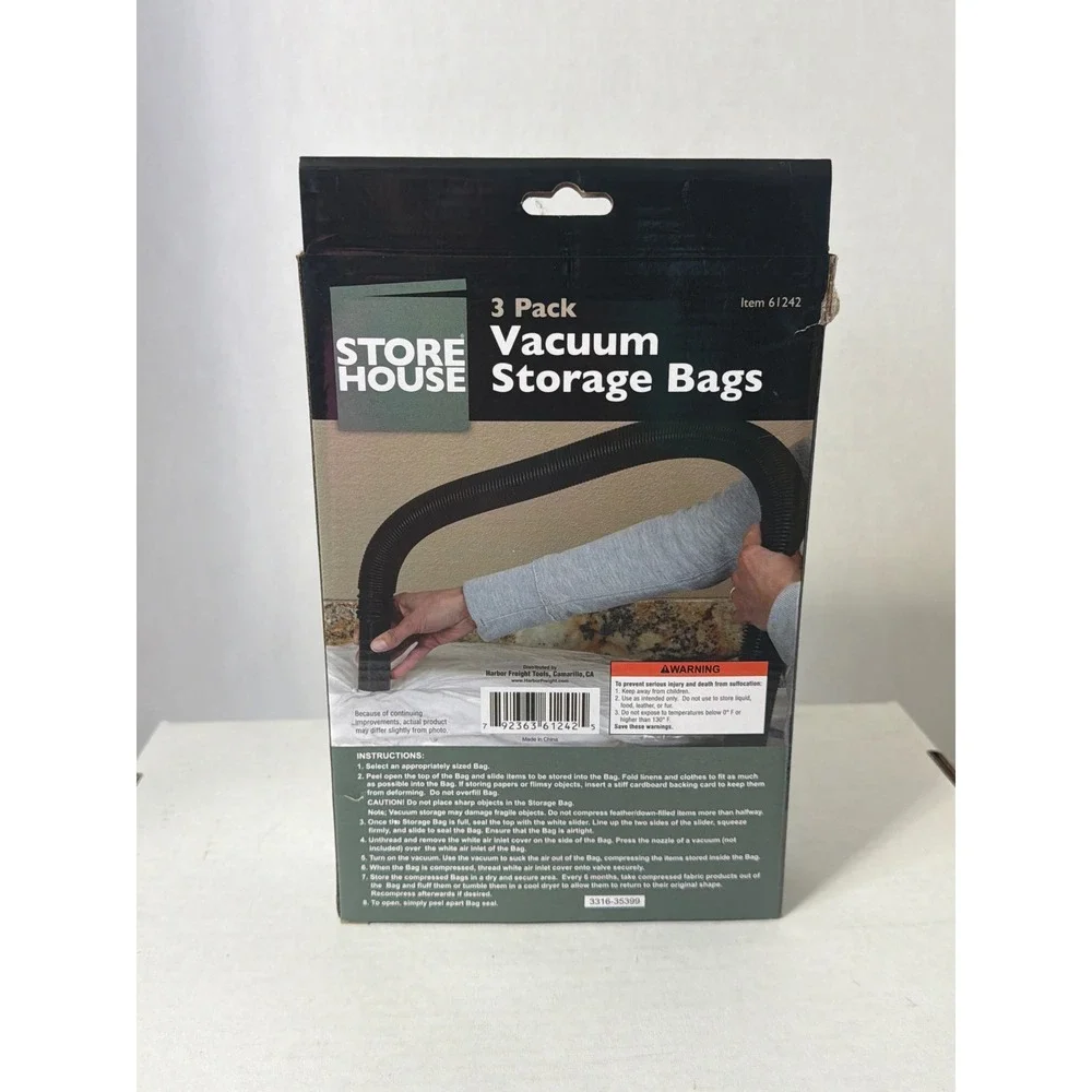 Storehouse 3 Pack Vacuum Storage Bags Clear Nylon Space Saving Set 61242
